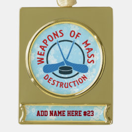 ホッケーパーソナライズされた用武器クリスマス装飾品 ゴールドプレートバナーオーナメント