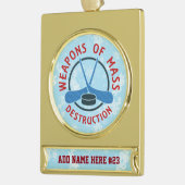 ホッケーパーソナライズされた用武器クリスマス装飾品 ゴールドプレートバナーオーナメント (左)