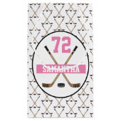 ホッケーパーソナライズされた選手の名前番号ピンクの女の子 スモールペーパーバッグ (裏面)