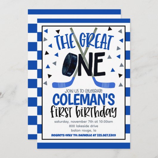 ホッケーファースト誕生日招待状 招待状 (正面/裏面)