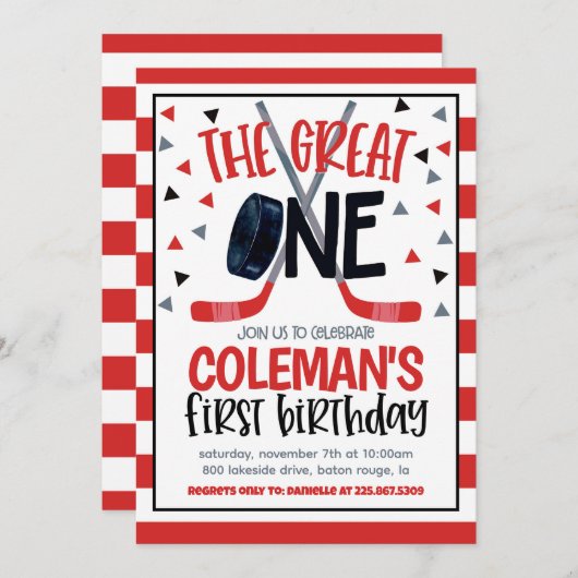 ホッケーファースト誕生日招待状 招待状 (正面/裏面)