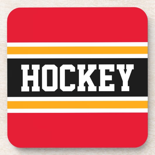 ホッケーブブライトレッドイエローブラックレーシングストライプ コースター (正面)