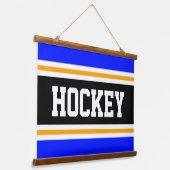 ホッケーブブライト鮮やかなブルーブラックイエローストライプ 吊り下げ型タペストリー (傾斜あり)