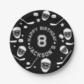 ホッケーブラックとホワイトをテーマにした子供の誕生日パーティー ペーパープレート (正面)