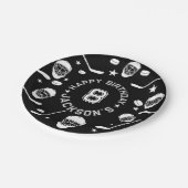 ホッケーブラックとホワイトをテーマにした子供の誕生日パーティー ペーパープレート (アングル)