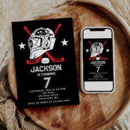 ホッケーブラックとホワイトをテーマにした子供の誕生日パーティー 招待状