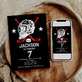 ホッケーブラックとホワイトをテーマにした子供の誕生日パーティー 招待状