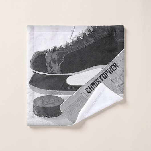 ホッケーブラックスケーパーソナライズされたツ ウォッシュタオル (ウォッシュタオル)