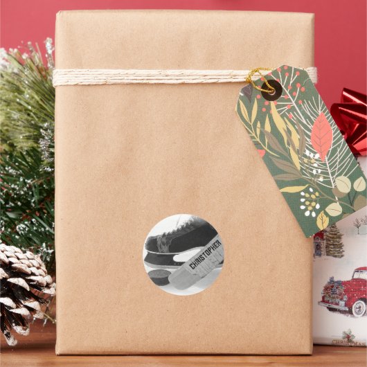 ホッケーブラックスケーパーソナライズされたツ ラウンドシール (クリスマス)