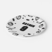 ホッケーブラック&ホワイト誕生日 ペーパープレート (アングル)