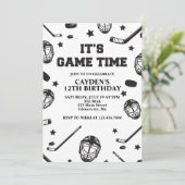 ホッケーブラック&ホワイト誕生日 招待状 (スタンド正面)