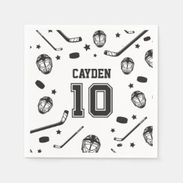 ホッケーブラック&ホワイト10誕生日 スタンダードカクテルナプキン