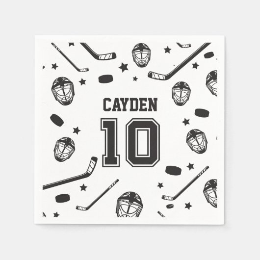 ホッケーブラック&ホワイト10誕生日 スタンダードカクテルナプキン (正面)