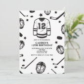 ホッケーブラック&ホワイト12誕生日 招待状 (スタンド正面)