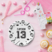 ホッケーブラック&ホワイト13誕生日 ペーパープレート (パーティー)