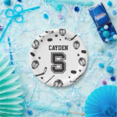 ホッケーブラック&ホワイト5誕生日 ペーパープレート (パーティー)