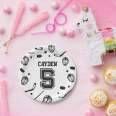 ホッケーブラック&ホワイト5誕生日 ペーパープレート (パーティー)