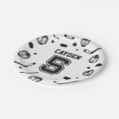 ホッケーブラック&ホワイト5誕生日 ペーパープレート (アングル)