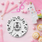 ホッケーブラック&ホワイト8誕生日 ペーパープレート (パーティー)