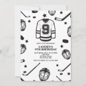 ホッケーブラック&ホワイト9誕生日 招待状 (正面)