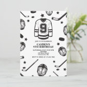 ホッケーブラック&ホワイト9誕生日 招待状 (スタンド正面)