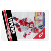 ホッケープレイヤーが赤い力強い白の上にキープサケ マグネット (横)