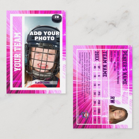 ホッケープレイヤーのトレーディングカード土産 |ピンクレイ コーリングカード (正面/裏面)