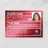 ホッケープレイヤーのトレーディングカード土産 |赤色の光線 コーリングカード (裏面)