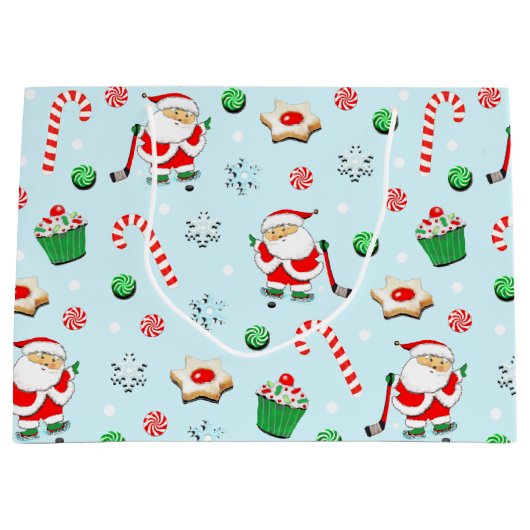 ホッケープレイヤークリスマスホリデー ラージペーパーバッグ (正面)