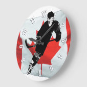 ホッケープレーヤーとカナダ国旗 ラージ壁時計 (傾斜)