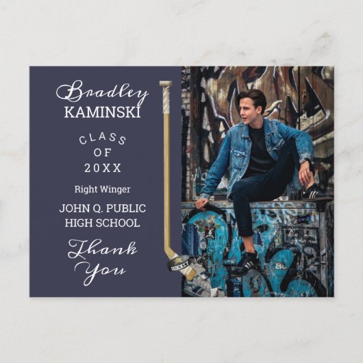 ホッケープレーヤースポーツ卒業写真ありがとうポー ポストカード (正面)