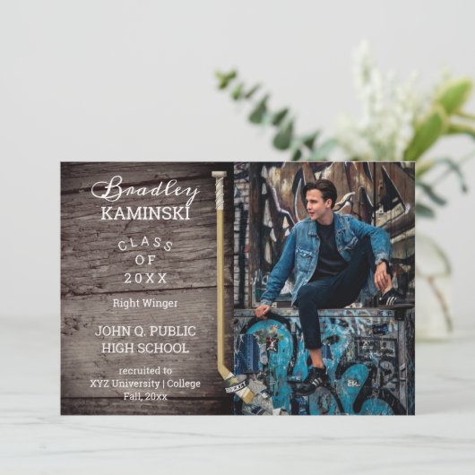 ホッケープレーヤースポーツ卒業写真のお知らせ 招待状 (スタンド正面)