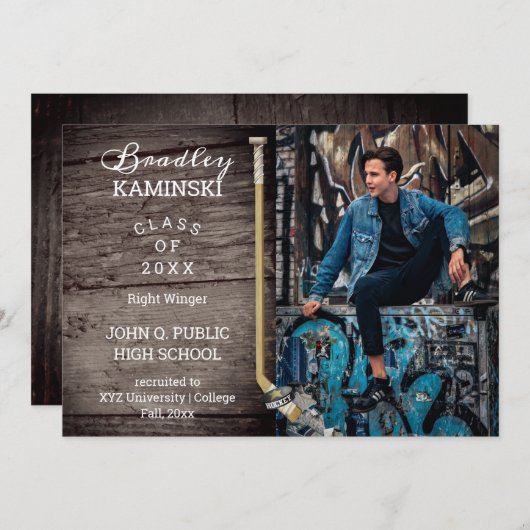 ホッケープレーヤースポーツ卒業写真のお知らせ 招待状 (正面/裏面)