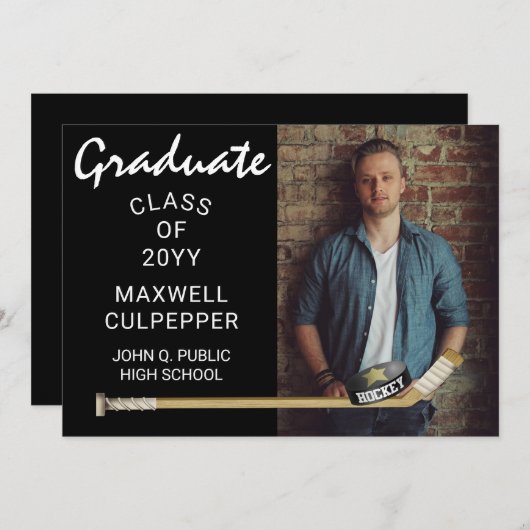 ホッケープレーヤースポーツ卒業写真のお知らせ 招待状 (正面/裏面)