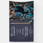 ホッケープレーヤースポーツ卒業写真 – 青 横断幕 (縦)