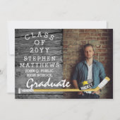 ホッケープレーヤースポーツ素朴写真卒業 招待状 (正面)