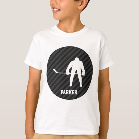 ホッケープレーヤー;黒とダークグレーのストライプ Tシャツ (正面)