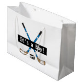 ホッケーベビー少年または少女のブルーホッケースティック ラージペーパーバッグ (正面アングル)