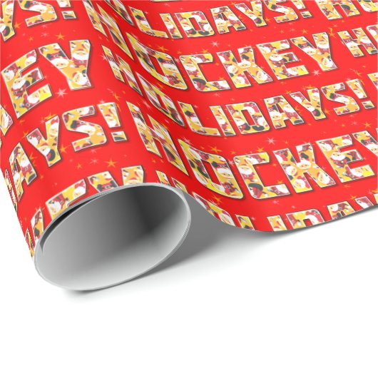 ホッケーホリデーズクリスマスギフトラップとサンタパターン ラッピングペーパー (ロールコーナー)