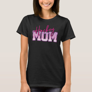 ホッケーマザーパープルピンクヒョウのプリントfor Moms Tシャツ