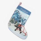 ホッケーラバースノーパーソナライズされたイス スモールクリスマスストッキング (正面 (吊り時))