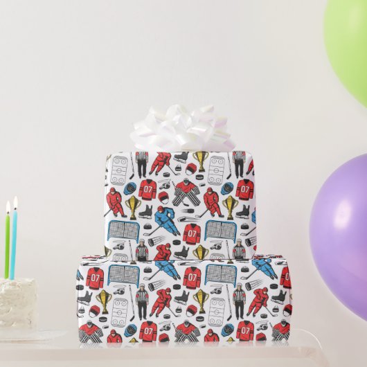 ホッケーレフェリープレーヤーズ氷スケートで滑るリンクパターン ラッピングペーパー (パーティーギフト)