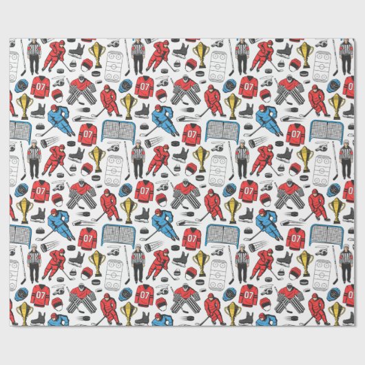 ホッケーレフェリープレーヤーズ氷スケートで滑るリンクパターン ラッピングペーパー (フラット)