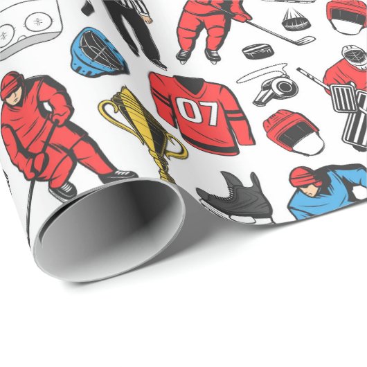 ホッケーレフェリープレーヤーズ氷スケートで滑るリンクパターン ラッピングペーパー (ロールコーナー)