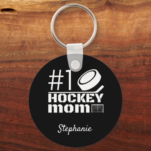 ホッケー最高のママキーチェーン第1位白黒 キーホルダー (正面)
