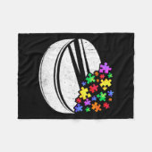 ホッケー自閉症パズルメンズウィメンズキッズキッズアワレネ フリースブランケット (正面(横))