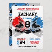 ホッケー誕生日の招待状REDとBLUEテーマ 招待状 (正面/裏面)