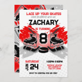 ホッケー誕生日の招待状RED 招待状 (正面/裏面)