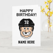 ホッケー誕生日漫画ホッケープレーヤーの名前 カード (黄色い花)