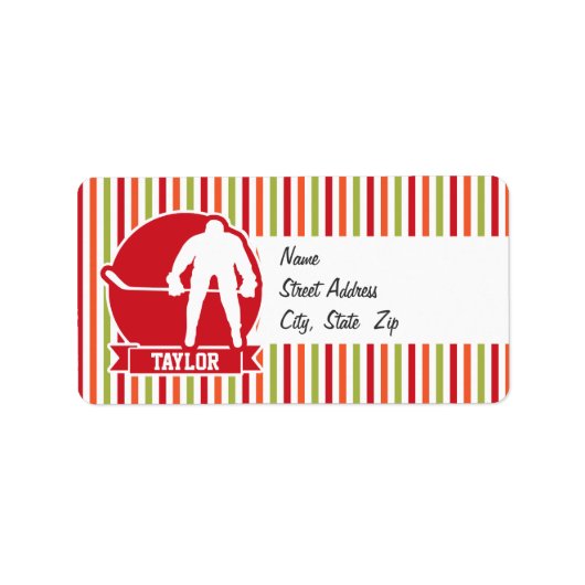 ホッケー赤と白プレーヤー，赤，オレンジ，緑 ラベル (正面)